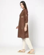 Women Floral Print Gathered A-Line Kurta - Image 4